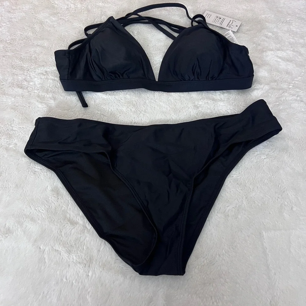Cupshe Black Strappy Back Triangle Bikini Set CAA12C3A005AA‎ Womens Large NEW